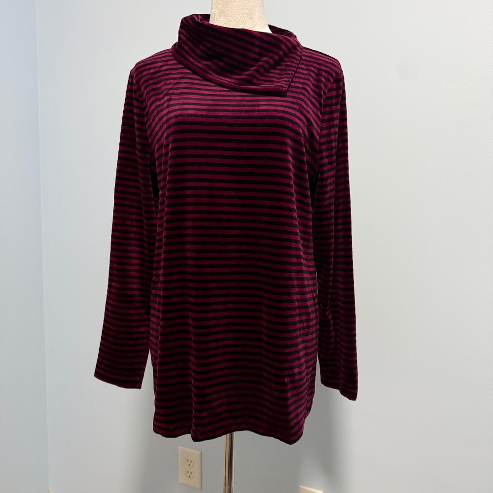 Talbots Velvet Asymmetrical Turtleneck Sweater with Button Details, Size L‎